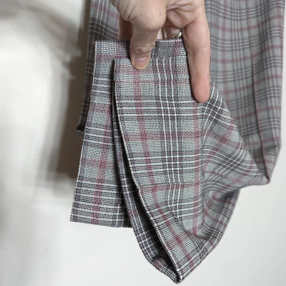 Isabel Marant Plaid Pant Gray Pink Woven Cotton Cropped Straight - Picture 5 of 11
